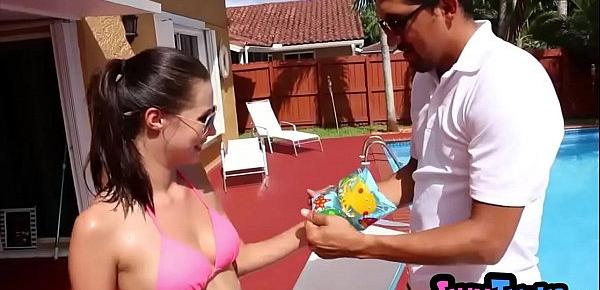  Extra small teenie swimming lesson ends in a cum shower